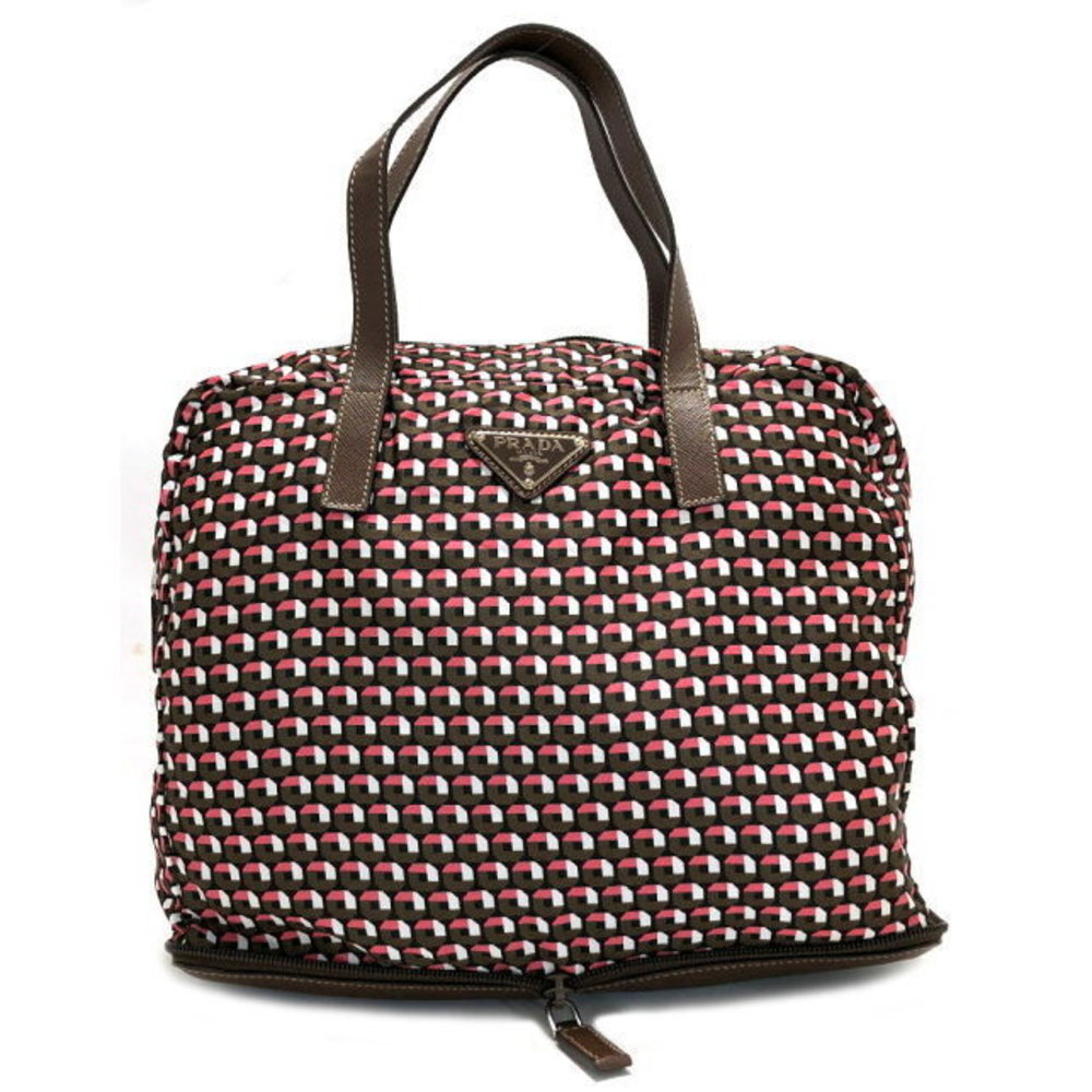 Prada tote bag Foldable eco handbag nylon pink brown